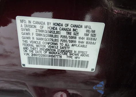 2009 Acura Mdx Technology Package z USA, uszkodzony, nr VIN 2HNYD286X9H507776